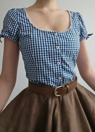 Blouse vichy bleu marine boutonné à dentelle cottagecore, brand: Vintage Dressing, condition: Very good, size: M / 38 / 10, €35.00, €37.45 includes Buyer Protection Pro