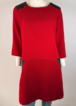 Robe rouge femme My Collection – détails simili cuir noir – manches 3/4 – taille L, brand: Vintage Dressing, condizioni: Ottime, taglia: L / IT 44 / EU 40, €16.90, €18.45 include la Protezione acquisti