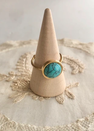 Ravissante bague en acier inoxydable doré avec pierre turquoise, marque: acier inoxydable, état: Très bon état, taille: Ajustable, 14,90 €, 16,35 € Protection acheteurs (Pro) incluse