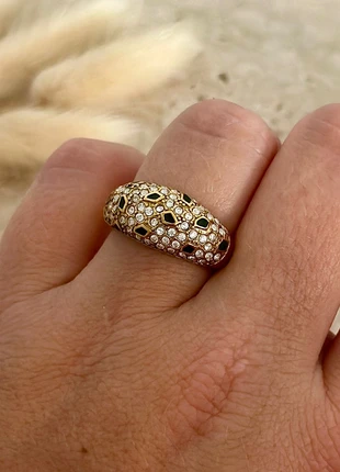 Bague dorée acier inoxydable zircons verts et blancs, brand: Boutique Parisienne, condizioni: Ottime, taglia: 18,1 mm Ø / 18,5, €19.00, €20.65 include la Protezione acquisti Pro