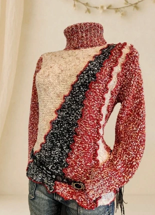 Pull texturé bouclette multicolore – col montant – style rétro créateur L/XL, merk: Vintage Dressing, staat: Heel goed, maat: L / 40 / 12, € 18,00, € 19,60 inclusief Kopersbescherming Pro