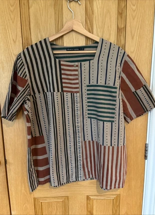 Gudrun Sjoden Blouse Top Short Sleeve  Cotton Brown Tribal Pattern Medium M Boxy, brand: Gudrun Sjödén, condition: Good, size: M / 10, £32.00, £34.30 includes Buyer Protection