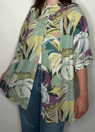 1990s pastel botanic bohemian hippie goblin Copenhagen soft girl coastal indie oversized blouse, merk: Vintage, staat: Heel goed, maat: XXL / 44 / 16, € 12,50, € 13,83 inclusief Kopersbescherming Pro