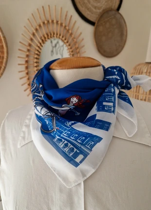 Adorable Foulard mini carré Femme a Vélo gavroche 50x50 cm bandana bleu / blanc, merk: Embryolisse, staat: Heel goed, € 5,00, € 5,95 inclusief Kopersbescherming Pro