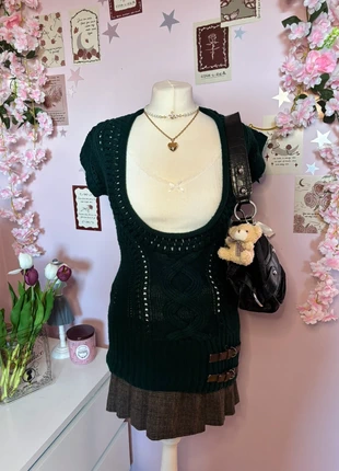 Y2K green knit top with buckles, brand: COQUETTE, condition: Good, size: S / 36 / 8, €17.00, €18.55 includes Buyer Protection