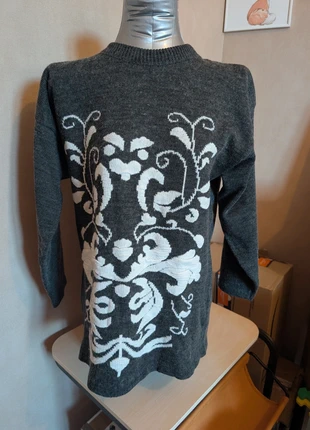 Pull "Scrupull's" - Motif floral Jacquard - Gris/Blanc - M L, brand: Boutique indépendante, condition: Very good, size: M / 38 / 10, €8.95, €10.10 includes Buyer Protection