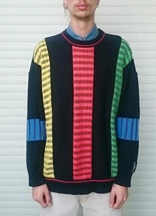 Carlo Colucci Vintage 90s anni 90 Pull Maglione girocollo multicolor maglia filo, brand: Carlo Colucci, condizioni: Ottime, taglia: XL, €100.00, €105.70 include la Protezione acquisti