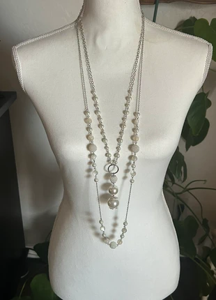 Vintage Silver & Faux Pearls & Glass Beads Dangle Beaded Necklace, brand: Vintage, condition: Very good, $16.00, $17.50 includes Buyer Protection