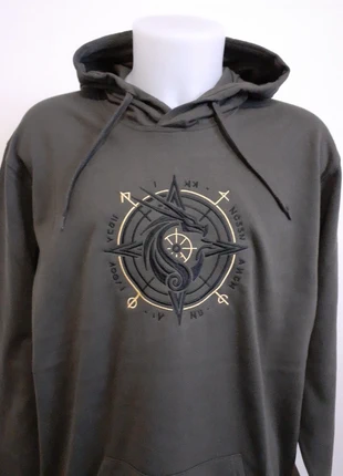 Sweat à capuche kaki XXL Broderie dragon/ runes / boussole, merk: Kariban, staat: Heel goed, maat: XXL, € 18,00, € 19,60 inclusief Kopersbescherming Pro