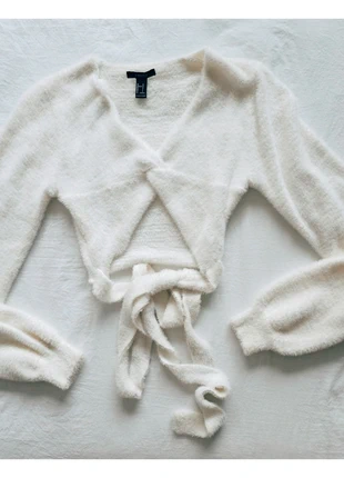 Fuzzy Cropped Wrap Top – Off White (Size Large), brand: Forever 21, condition: New with tags, size: 12 / L, $12.00, $13.30 includes Buyer Protection