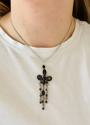 Elegant Black Stone Pendant Necklace with Silver Chain - Y2K gothic dark academia, brand: dark academia, condition: Very good, £4.00, £4.90 includes Buyer Protection