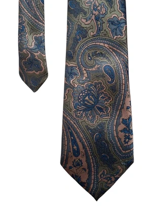 Sovrano Rich Olive Green, Bronze & Navy Vintage Style Paisley Silk Tie | Made in Britain, brand: sovrano, condition: Very good, £5.00, £5.95 includes Buyer Protection