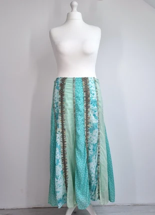 M&S Per Una Skirt Patchwork Midi 16 Turquoise Gipsy A Line Lace Up Boho Western, brand: Per Una, condition: Very good, size: XXL / 16, £25.00, £26.95 includes Buyer Protection
