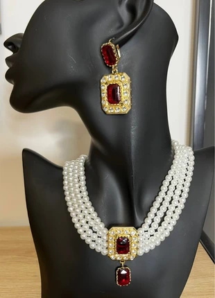Ensemble bijoux perles et strass rouge, marke: Naydresslyon, zustand: Sehr gut, 10,00 €, 11,20 € inklusive Vinted-Käuferschutz