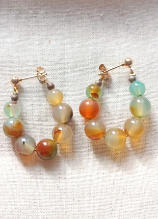 Boucles d'oreilles créoles pierres d'agate véritables, état: Neuf sans étiquette, 15,00 €, 16,45 € Protection acheteurs incluse