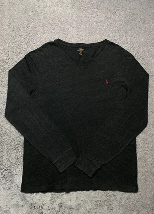 Tee shirt à manche longue col V Ralph Lauren noir chiné logo brodé bordeaux #59, marque: Ralph Lauren, état: Très bon état, taille: L, 15,00 €, 16,45 € Protection acheteurs incluse