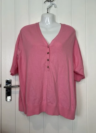 M&S Collection Pink V-Neck Button Sweater Short Sleeve Top - Size XL, brand: M&S Collection, condition: Very good, size: XL / 14, £3.95, £4.85 includes Buyer Protection