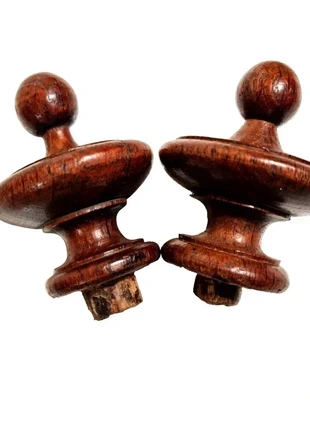 Pair of Antique Turned Wood Finials – French Salvage – 19th/20th C – Measures below, condition: Good, €29.00, €31.15 includes Buyer Protection Pro