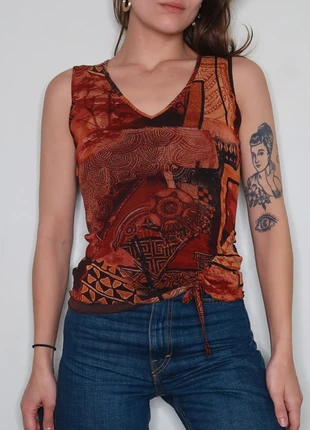 top débardeur mesh motif 90s y2K année 2000 sleeveless printed shirt, brand: Top Vintage, condition: Very good, size: M / 38 / 10, €16.00, €17.50 includes Buyer Protection Pro