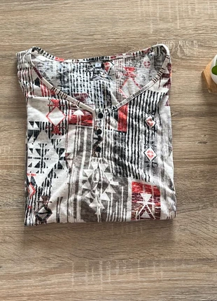 C&A Canda premium - Blouse col V avec boutons, multicolore, motif ethnique, manche 3/4, brand: C&A, condition: Very good, size: 6XL / 52 / 24, €13.00, €14.35 includes Buyer Protection