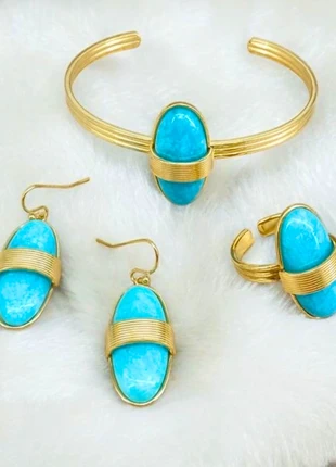 Magnifique ensemble de bijoux pierre amazonite en acier inoxydable doré, brand: missra paris, condition: New without tags, €37.90, €40.50 includes Buyer Protection Pro