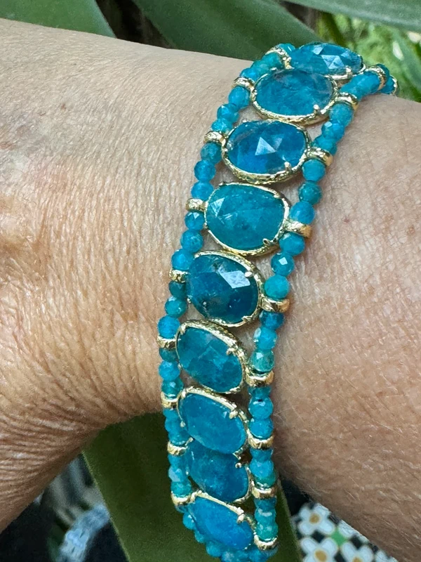 Bracelet manchette habaha Paris apatites bjzures peules et pierres finitions acier inoxydable or - photo numéro 4