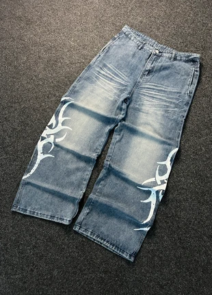 Jeans baggy bleu délavé et motif blanc Taille XL Style Streetwear Y2K Vintage Hip-hop, marque: y2k, état: Très bon état, taille: XL, 39,99 €, 42,69 € Protection acheteurs incluse