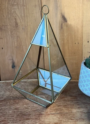 Vintage Geometric Glass Terrarium Gold Candle Holder / Planter 9.5”, brand: Festive Display, condition: Very good, £11.00, £12.25 includes Buyer Protection Pro