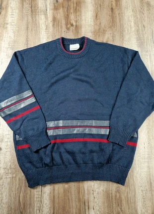 Pull Baileys bleu marine bandes grises et rouges made in Italy laine acrylique taille XXL, marque: Vintage Dressing, état: Très bon état, taille: XXL, 16,90 €, 18,45 € Protection acheteurs (Pro) incluse