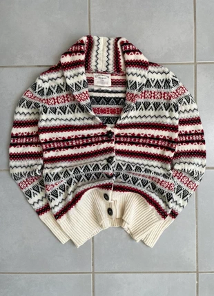 Cardigan homme vintage 90s taille S couleur crème rouge à motifs 100% laine, brand: Vintage Dressing, condition: Very good, size: S, €24.99, €26.94 includes Buyer Protection Pro