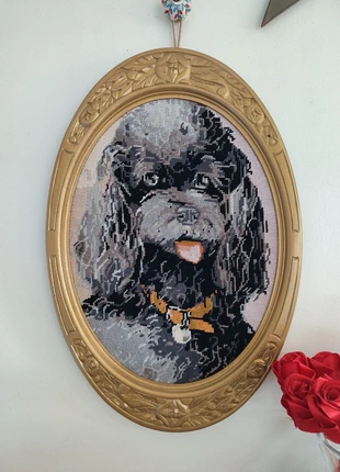 Canevas vintage chien caniche cadre doré, marca: Vintage Chic, estado: Bom, €40.00, €42.70 inclui Proteção do Comprador Pro