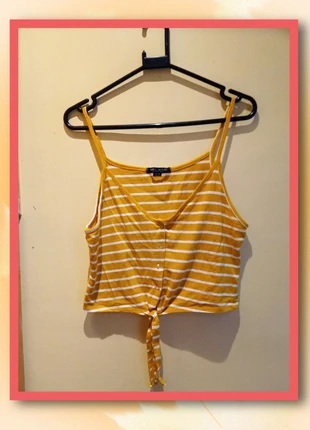 Select Essentials, size 14, mustard yellow, white striped, scrappy, snap up semi-cropped, summer top, brand: select essentials, condition: Very good, size: M / UK 12-14, £1.50, £2.28 includes Buyer Protection