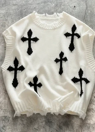 Débardeur blanc motifs croix noirs style grunge streetwear, brand: LOOK, condition: New with tags, size: M, €30.00, €32.20 includes Buyer Protection