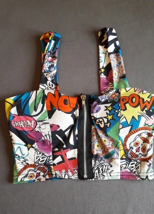Bunter Comic-Crop-Top mit Reißverschluss, marke: Sonstiges, zustand: Neu, größe: S / 36 / 8, 7,00 €, 8,05 € inklusive Vinted-Käuferschutz