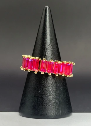 Iridescent Baguette Pink Zircon Gold-Plated Open Ring – Adjustable Statement Jewelry, marca: strabello, estado: Muito bom, tamanho: Ajustável, €9.95, €11.15 inclui Proteção do Comprador Pro