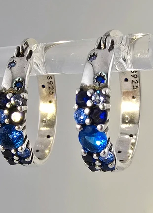 Silver, gradient blue lab-grown sapphire stone hoop earrings, brand: boutique, condition: New without tags, £12.85, £14.19 includes Buyer Protection Pro