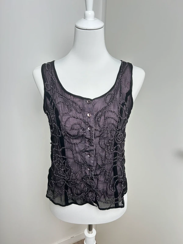 Top vintage noir brodé - Jacqueline Riu