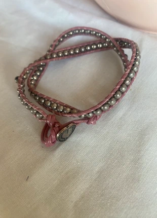 Pink Wrap Bracelet with Silver Beads & Heart Button Closure, brand: Source Unknown, condition: Very good, €2.50, €3.33 includes Buyer Protection