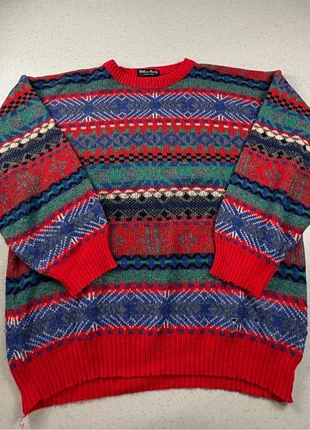 887 - pull col rond rouge motifs vintage mixte taille L, marque: Vintage Dressing, état: Bon état, taille: L, 15,00 €, 16,45 € Protection acheteurs incluse