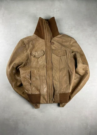 Veste en cuir Moulante Vintage ajustée Multi-pockets col Zip Cropped camel, brand: Vintage Dressing, condition: Very good, size: M / 38 / 10, €49.00, €52.15 includes Buyer Protection