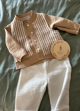 Ensemble chemisier + pantalon + gilet, marque: P'tit Môme, état: Neuf sans étiquette, taille: 6-9 mois / 68 cm, 4,00 €, 4,90 € Protection acheteurs incluse