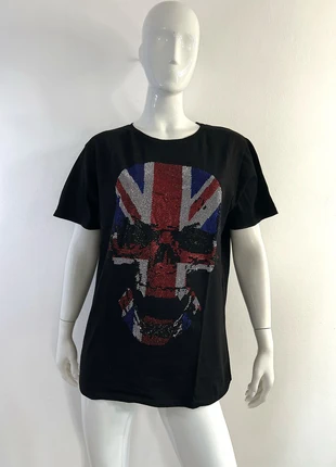 T-shirt tête de mort en strass, drapeaux GB, état: Très bon état, taille: XL / 42 / 14, 4,90 €, 5,85 € Protection acheteurs incluse