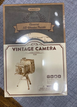 Puzzle Legno 3D Vintage Camera, marca: Robotime, estado: Novo com etiquetas, €10.00, €11.20 inclui Proteção do Comprador