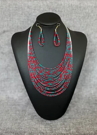 🌿 Parure Collier Ras de Cou+ boucles d'oreilles – Perles Multicouches Turquoise & rouge 🌿 -52 -, merk: Caractère, staat: Heel goed, € 10,50, € 11,73 inclusief Kopersbescherming