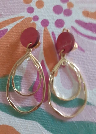 Boucles d'oreilles clips gouttes dorees et bordeaux, marca: Clips, estado: Novo sem etiquetas, €2.00, €2.80 inclui Proteção do Comprador