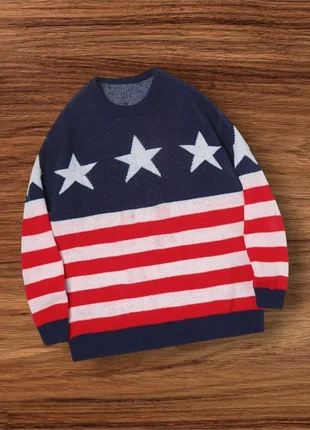 Knit Freedom "Stars & Stripes" Pull Graphique Oversize Vintage 90s Bleu Marine - Rouge - Blanc, marque: y2k, état: Très bon état, taille: L, 45,00 €, 47,95 € Protection acheteurs (Pro) incluse