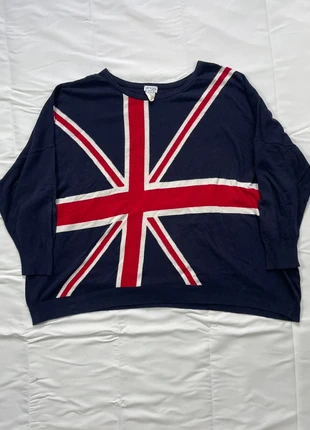 Pull bleu marine drapeau britannique année 90s Taille XXL Femme – style vintage oversize, merk: Vintage Dressing, staat: Heel goed, maat: XXL / 44 / 16, € 9,00, € 10,15 inclusief Kopersbescherming