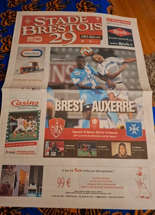 Programme match football Stade Brestois Brest-AJ Auxerre AJA Ligue 2 15.02.2014, merk: Match, staat: Goed, € 5,00, € 5,95 inclusief Kopersbescherming