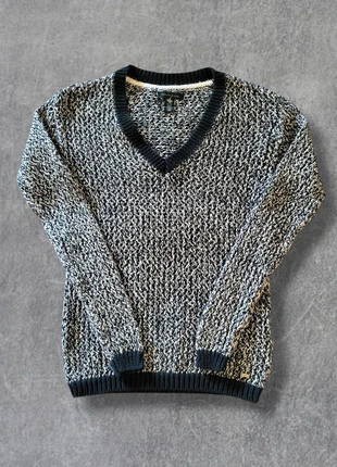 Pull femme Tommy Hilfiger en lin bleu marine et blanc grosses mailles col V - XS, marque: Tommy Hilfiger, état: Très bon état, taille: XS / 34 / 6, 21,00 €, 22,75 € Protection acheteurs incluse