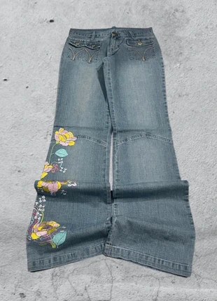 Denim Embroidered Flare BootCut Vintage Y2K Baggy Fit 90s 2000s American Style Hip-Hop Rave (L), merk: Japan Style, staat: Heel goed, maat: L / 40 / 12, € 29,99, € 32,19 inclusief Kopersbescherming Pro